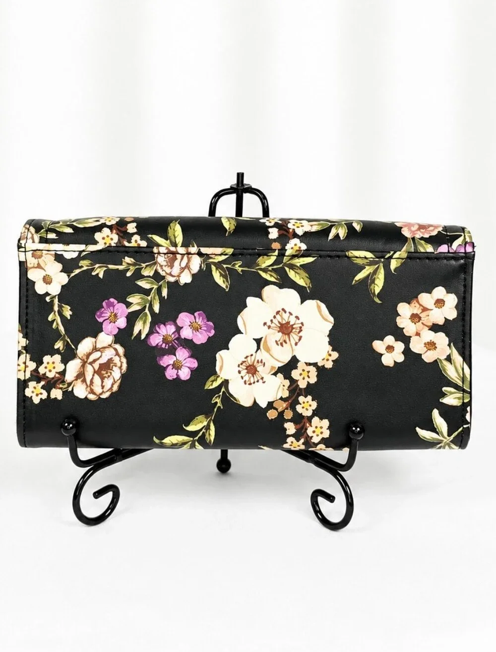 👜 Nine West Black Floral Bifold Wallet Organizer Clutch Card Holder Womens